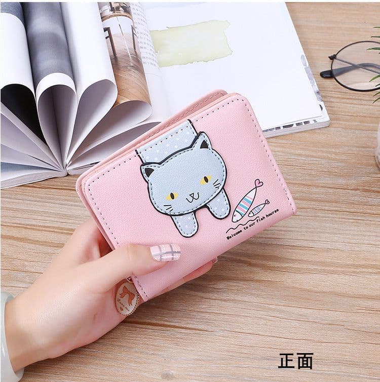 image-Women Cartoon Cat Zipper Wallet Coin Purse Student Print
