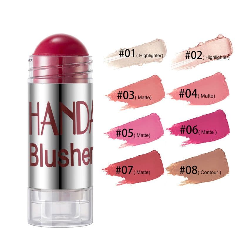 image-Cheek Blusher Shimmer Blush Stick Face Makeup Highlighter Bronzer Contour Cream Long-lasting Facial Make Up Cosmetics
