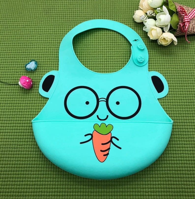 image-Baby food grade silicone food meal pockets Children's dinner pockets Waterproof disposable cartoon bibs Adjustable bibs