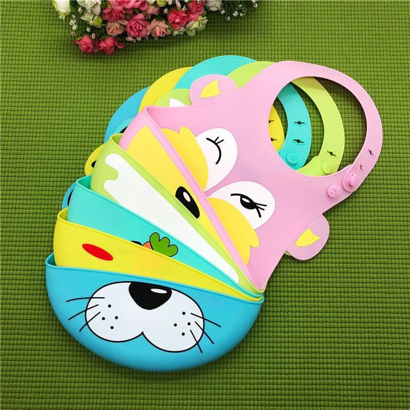 image-Baby food grade silicone food meal pockets Children's dinner pockets Waterproof disposable cartoon bibs Adjustable bibs