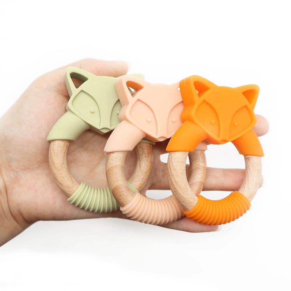 image-Baby Silicone Wood Ring Fox Baby Teether Molar Stick Toy