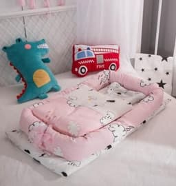 image-Crib Anti-pressure Newborn Foldable Portable Crib Middle Bed Baby Infant Mattress Bionic Travel Bed