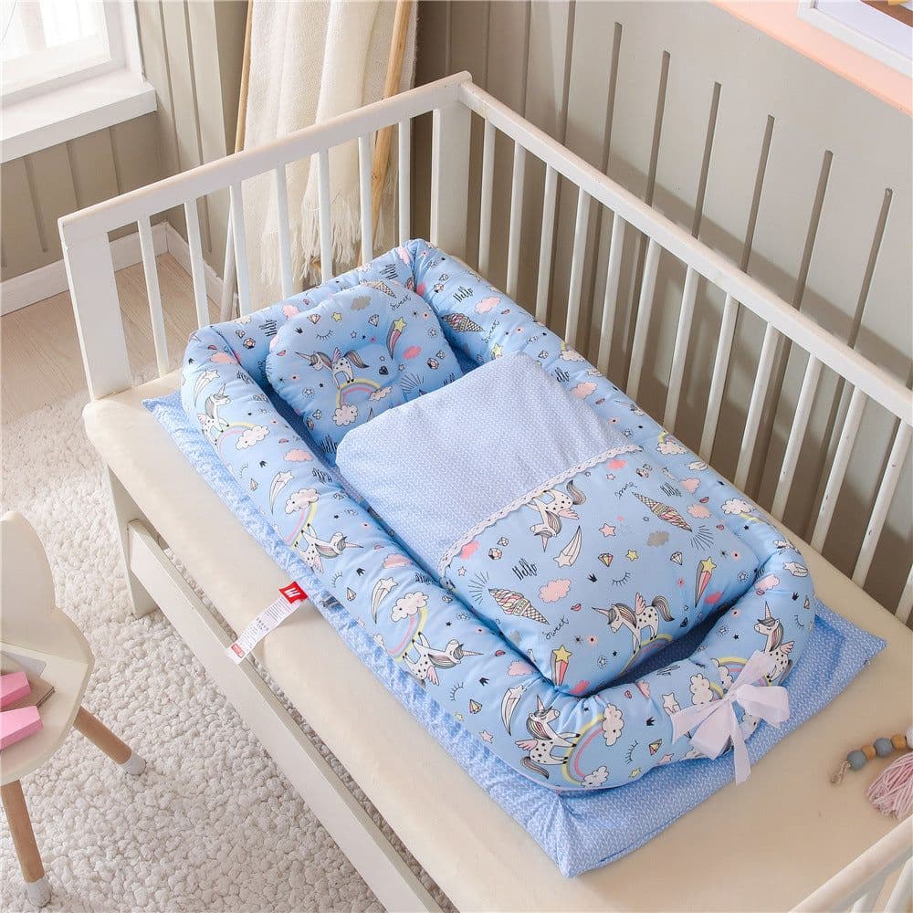image-Crib Anti-pressure Newborn Foldable Portable Crib Middle Bed Baby Infant Mattress Bionic Travel Bed