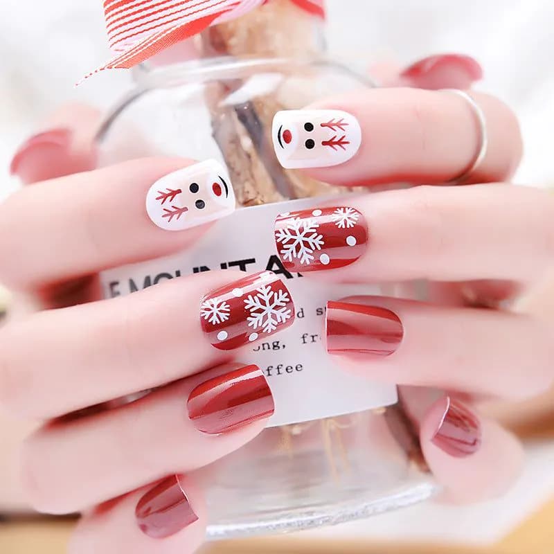 image-Artificial Christmas Snowflake Elk Cartoon Design Fake Nails Manicure