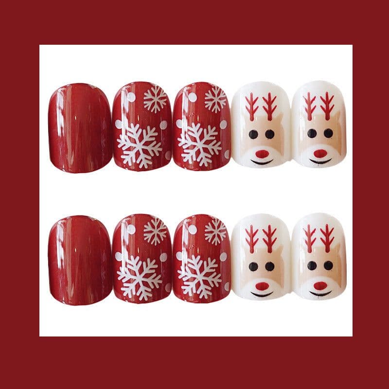 image-Artificial Christmas Snowflake Elk Cartoon Design Fake Nails Manicure
