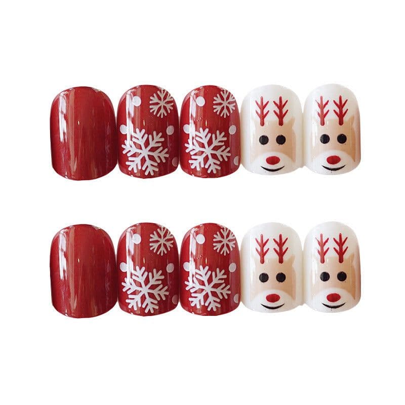 image-Artificial Christmas Snowflake Elk Cartoon Design Fake Nails Manicure