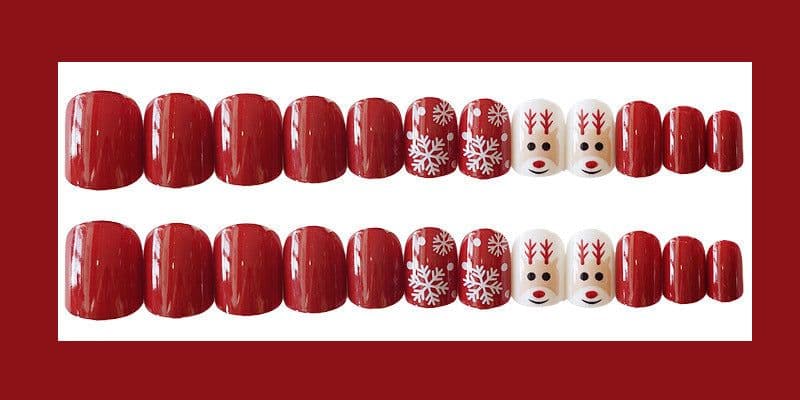 image-Artificial Christmas Snowflake Elk Cartoon Design Fake Nails Manicure