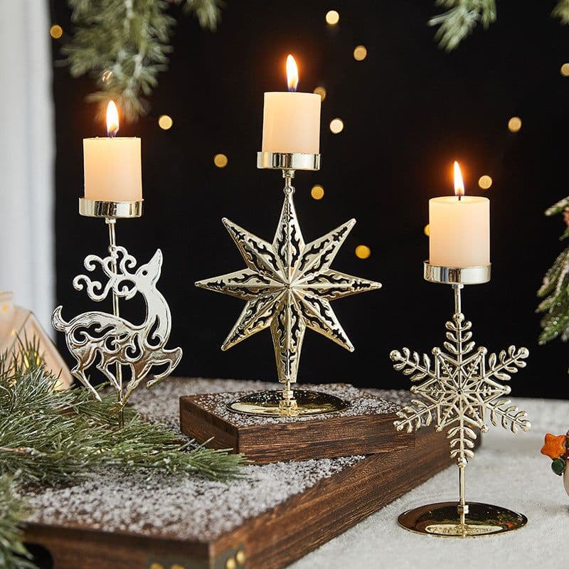 image-Romantic Christmas Wrought Iron Candlestick Candle Tray Decoration