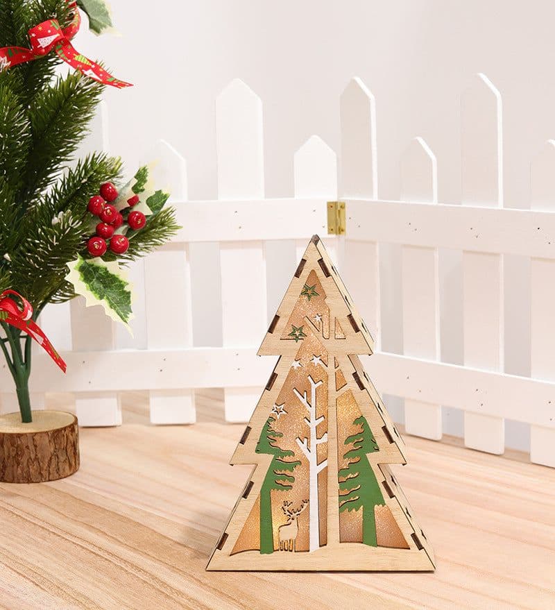 image-Christmas Wooden Luminous Decorative Ornaments With Lights