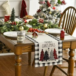 image-Christmas Trees Merry Xmas Table Runner, Seasonal Winter Holiday Kitchen Dining Table Decoration For Indoor Outdoor Home Party Decor 13 X 72 Inch