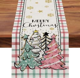 image-Christmas Trees Merry Xmas Table Runner, Seasonal Winter Holiday Kitchen Dining Table Decoration For Indoor Outdoor Home Party Decor 13 X 72 Inch