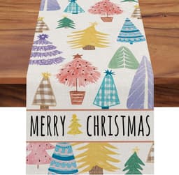 image-Christmas Trees Merry Xmas Table Runner, Seasonal Winter Holiday Kitchen Dining Table Decoration For Indoor Outdoor Home Party Decor 13 X 72 Inch