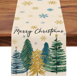 image-Christmas Trees Merry Xmas Table Runner, Seasonal Winter Holiday Kitchen Dining Table Decoration For Indoor Outdoor Home Party Decor 13 X 72 Inch