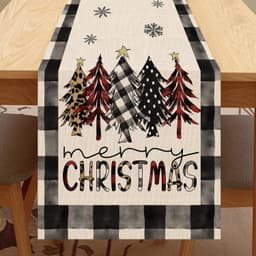 image-Christmas Trees Merry Xmas Table Runner, Seasonal Winter Holiday Kitchen Dining Table Decoration For Indoor Outdoor Home Party Decor 13 X 72 Inch