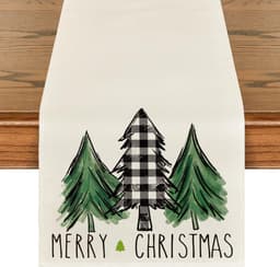 image-Christmas Trees Merry Xmas Table Runner, Seasonal Winter Holiday Kitchen Dining Table Decoration For Indoor Outdoor Home Party Decor 13 X 72 Inch