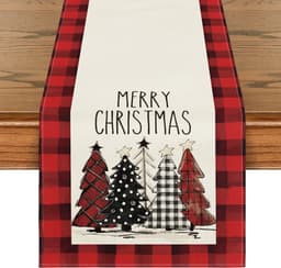 image-Christmas Trees Merry Xmas Table Runner, Seasonal Winter Holiday Kitchen Dining Table Decoration For Indoor Outdoor Home Party Decor 13 X 72 Inch