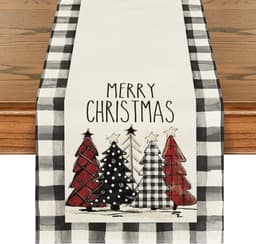 image-Christmas Trees Merry Xmas Table Runner, Seasonal Winter Holiday Kitchen Dining Table Decoration For Indoor Outdoor Home Party Decor 13 X 72 Inch