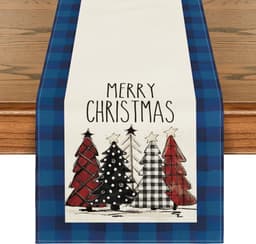 image-Christmas Trees Merry Xmas Table Runner, Seasonal Winter Holiday Kitchen Dining Table Decoration For Indoor Outdoor Home Party Decor 13 X 72 Inch