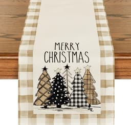 image-Christmas Trees Merry Xmas Table Runner, Seasonal Winter Holiday Kitchen Dining Table Decoration For Indoor Outdoor Home Party Decor 13 X 72 Inch