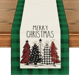 image-Christmas Trees Merry Xmas Table Runner, Seasonal Winter Holiday Kitchen Dining Table Decoration For Indoor Outdoor Home Party Decor 13 X 72 Inch