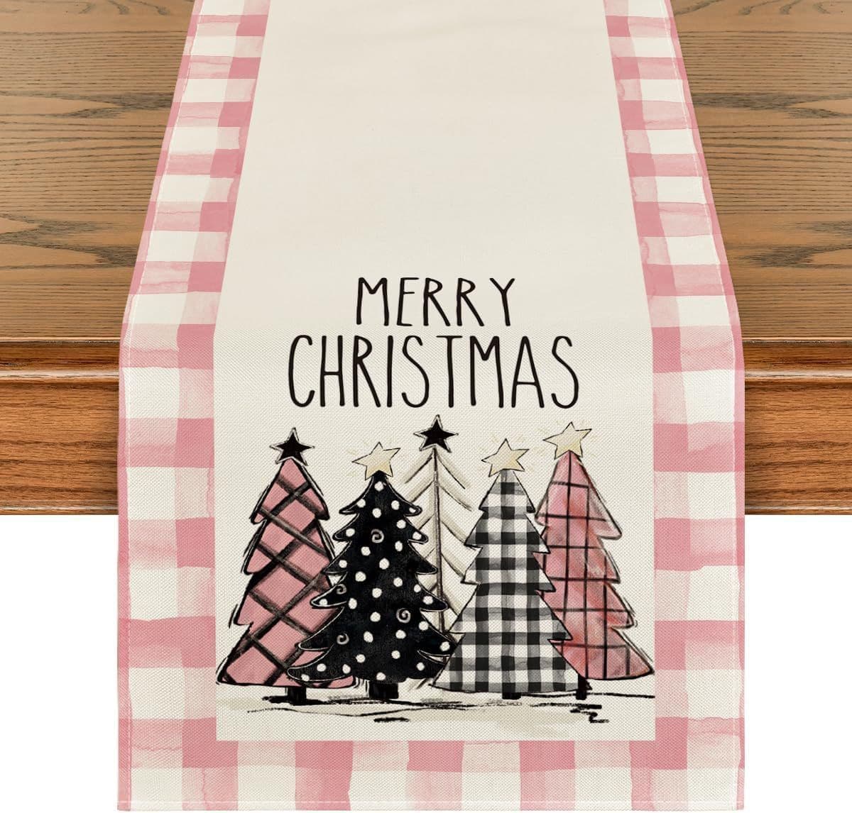 image-Christmas Trees Merry Xmas Table Runner, Seasonal Winter Holiday Kitchen Dining Table Decoration For Indoor Outdoor Home Party Decor 13 X 72 Inch