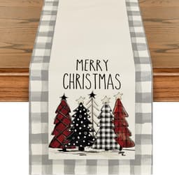 image-Christmas Trees Merry Xmas Table Runner, Seasonal Winter Holiday Kitchen Dining Table Decoration For Indoor Outdoor Home Party Decor 13 X 72 Inch