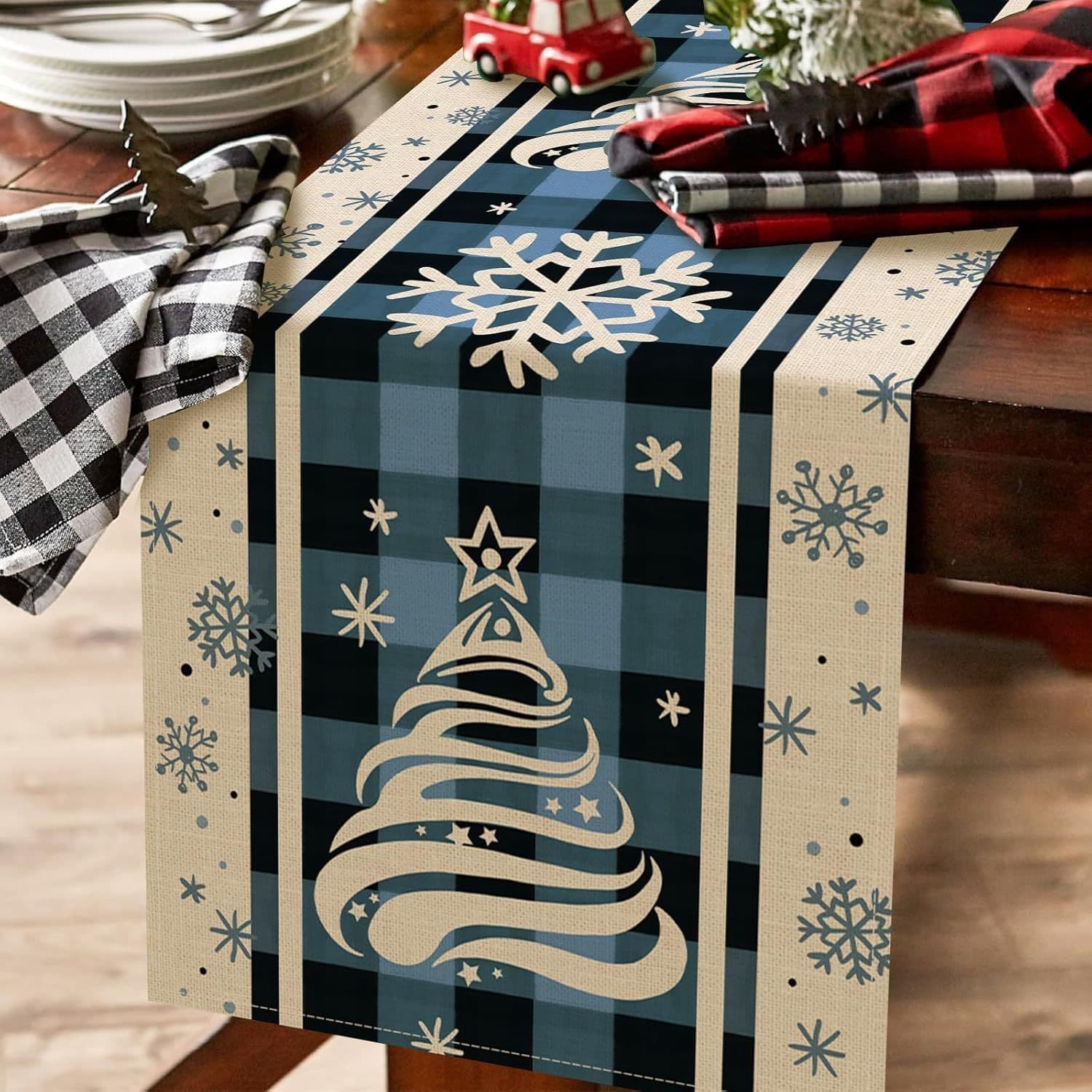 image-Christmas Trees Merry Xmas Table Runner, Seasonal Winter Holiday Kitchen Dining Table Decoration For Indoor Outdoor Home Party Decor 13 X 72 Inch