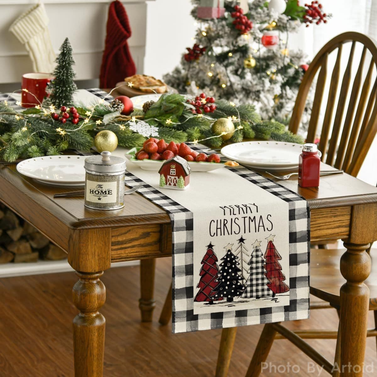 image-Christmas Trees Merry Xmas Table Runner, Seasonal Winter Holiday Kitchen Dining Table Decoration For Indoor Outdoor Home Party Decor 13 X 72 Inch