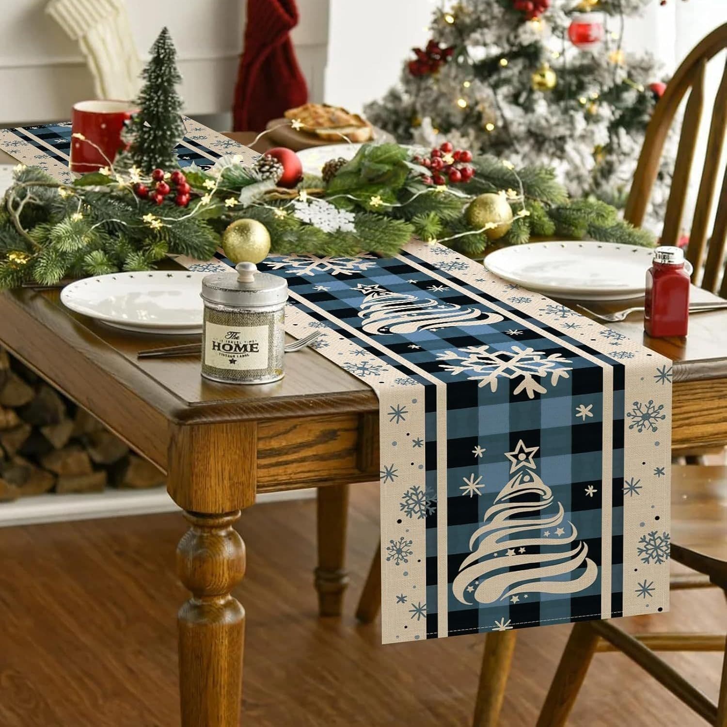 image-Christmas Trees Merry Xmas Table Runner, Seasonal Winter Holiday Kitchen Dining Table Decoration For Indoor Outdoor Home Party Decor 13 X 72 Inch