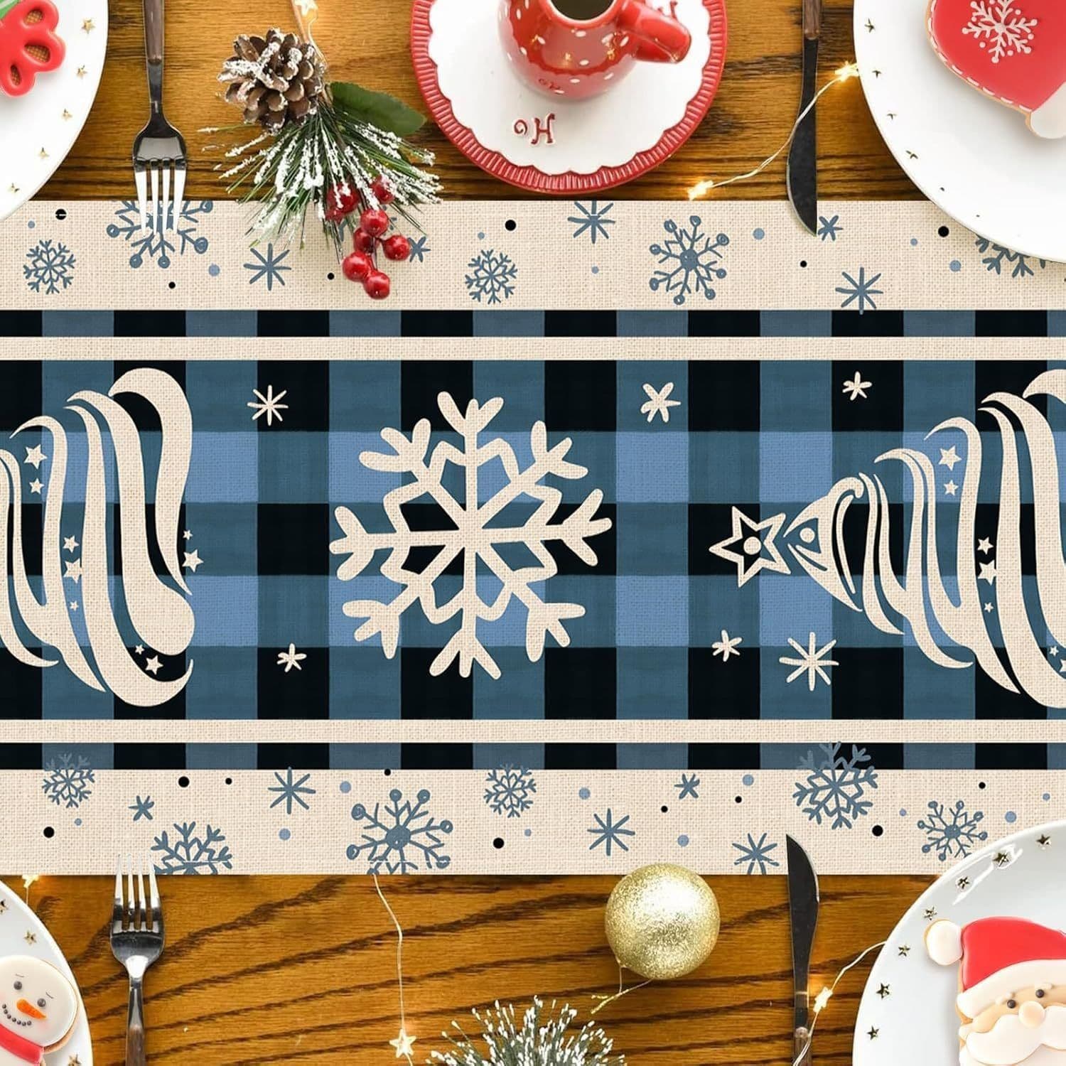 image-Christmas Trees Merry Xmas Table Runner, Seasonal Winter Holiday Kitchen Dining Table Decoration For Indoor Outdoor Home Party Decor 13 X 72 Inch