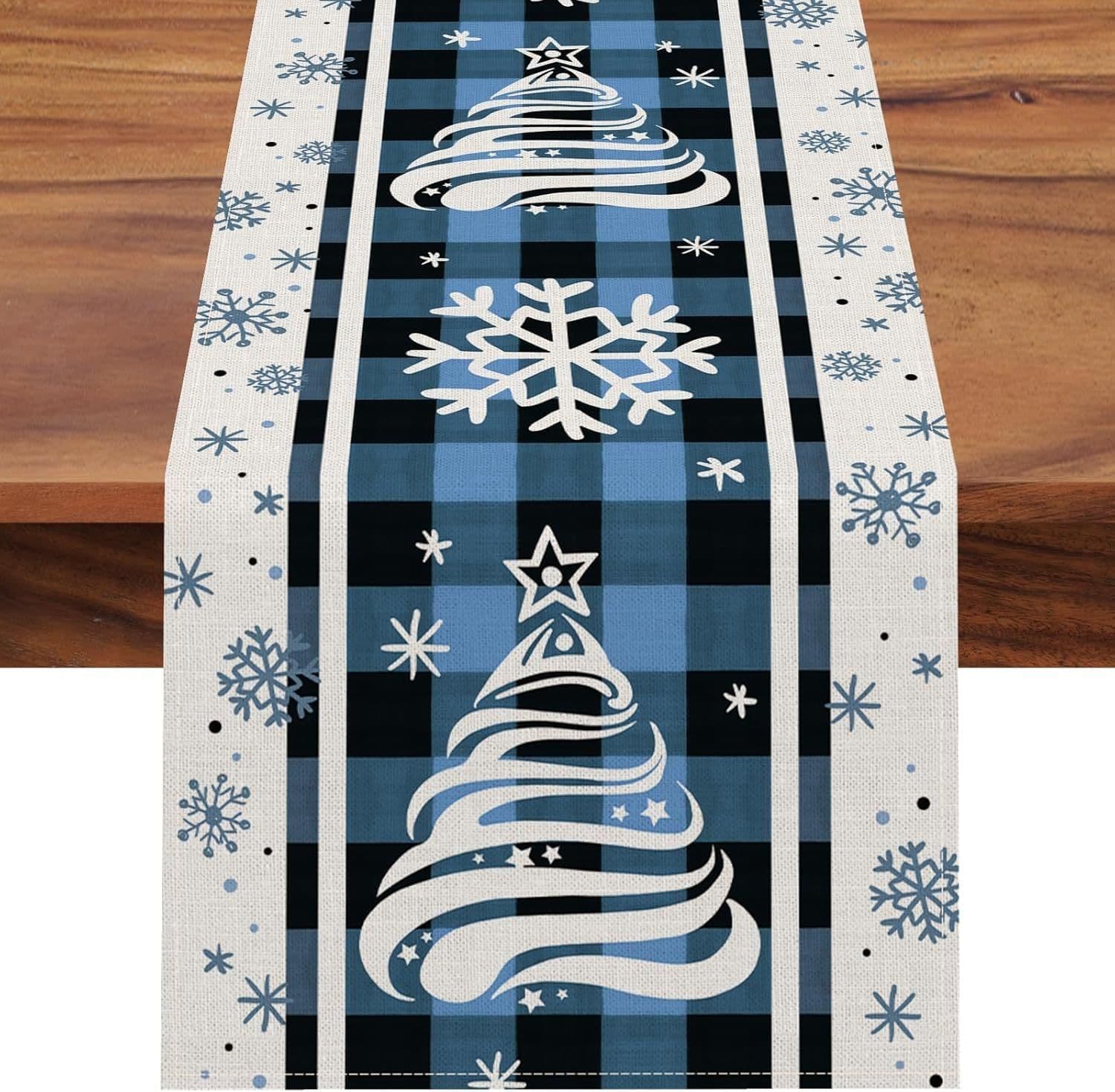 image-Christmas Trees Merry Xmas Table Runner, Seasonal Winter Holiday Kitchen Dining Table Decoration For Indoor Outdoor Home Party Decor 13 X 72 Inch