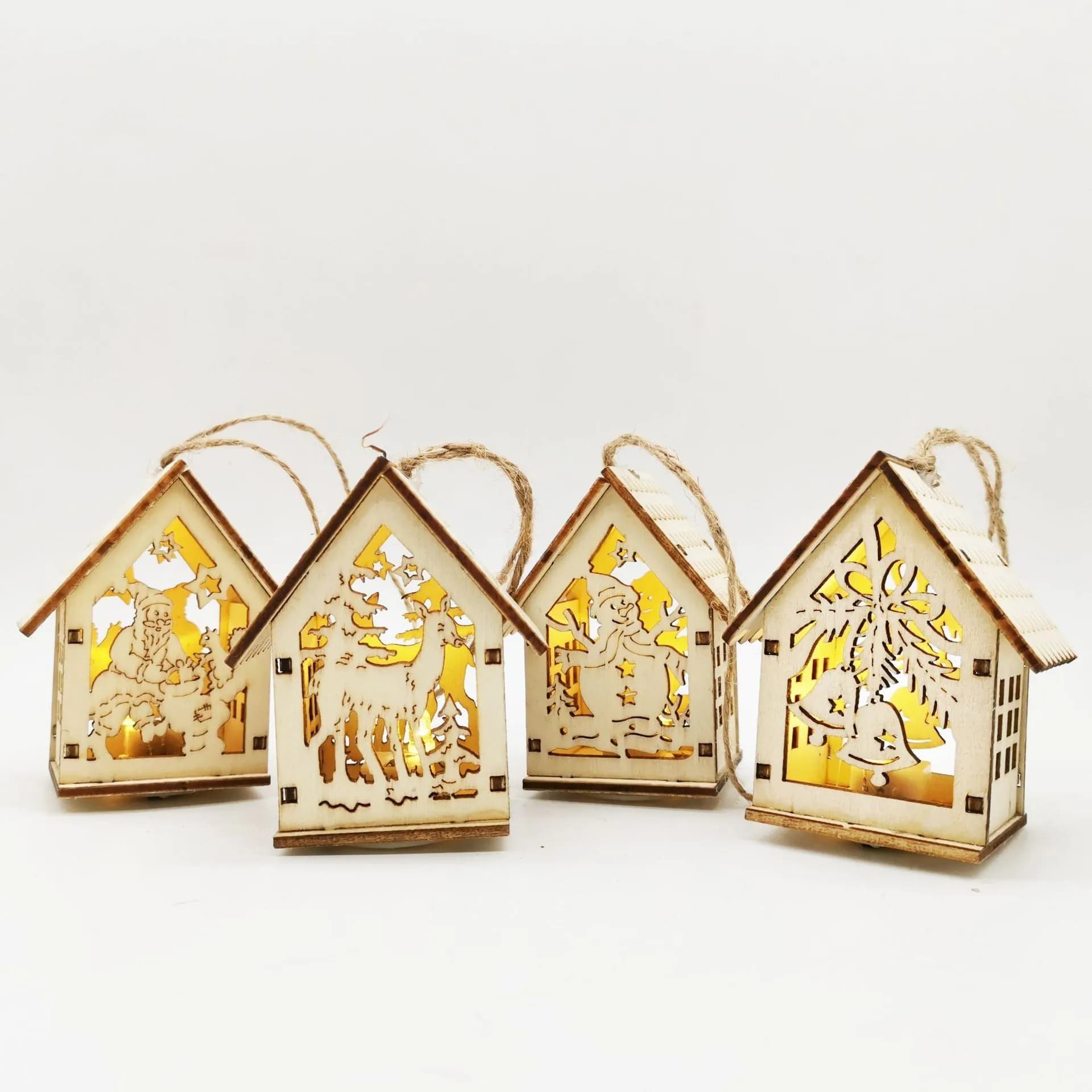 image-Christmas Wooden Craftwork Christmas Small House Decorations