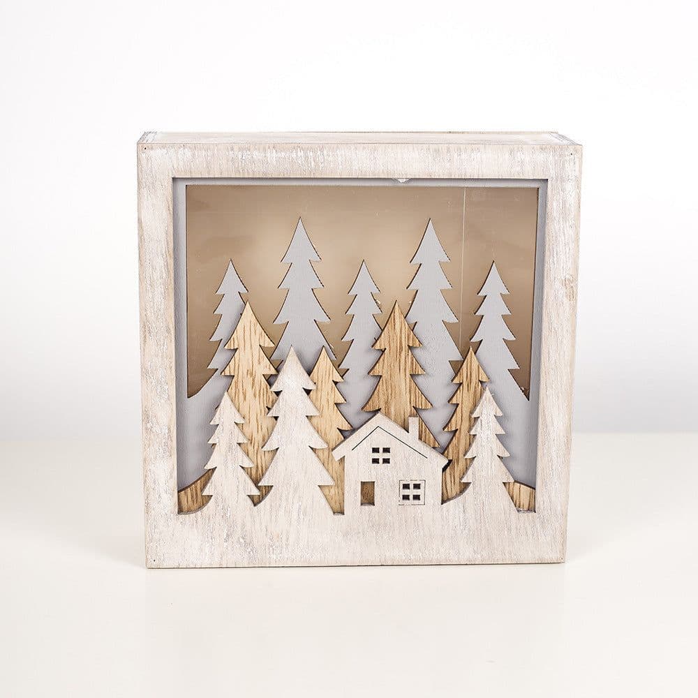 image-Christmas Decoration Ornaments Wooden Luminous Small Square Box