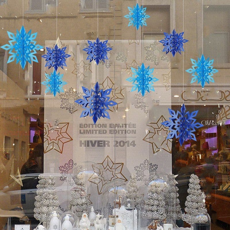 image-6 Pcs Set Cardboard 3D Hollow Snowflake Hanging Ornaments New Year's Christmas Decorations For Home Party Decoration