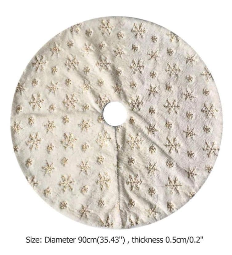 image-Golden Sequin Faux Rabbit Fur Embroidered Snowflake Tree Skirt