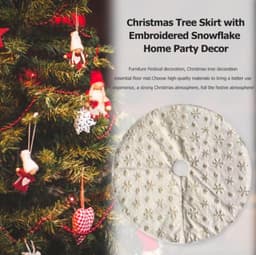image-Golden Sequin Faux Rabbit Fur Embroidered Snowflake Tree Skirt