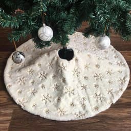 image-Golden Sequin Faux Rabbit Fur Embroidered Snowflake Tree Skirt