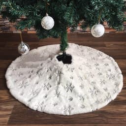 image-Golden Sequin Faux Rabbit Fur Embroidered Snowflake Tree Skirt