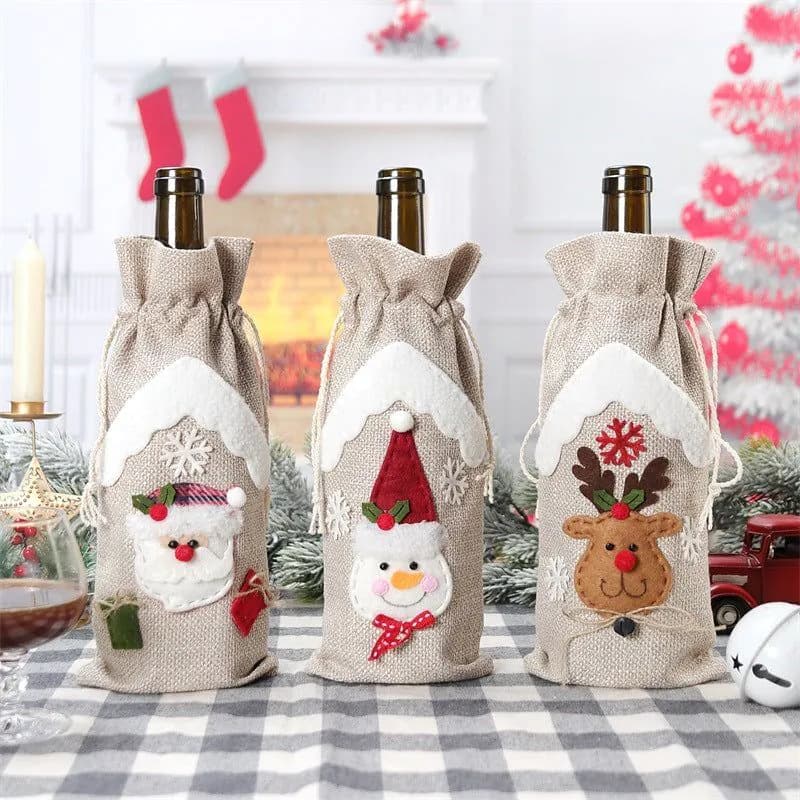 image-Christmas Decoration Supplies Linen Bottle Cover