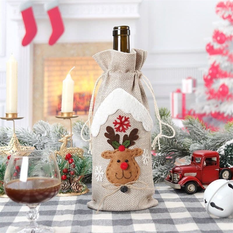 image-Christmas Decoration Supplies Linen Bottle Cover