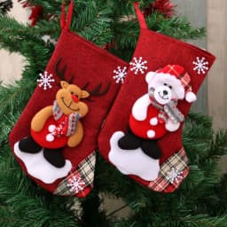 image-Medium Linen Socks Christmas Decorations Gift Bag