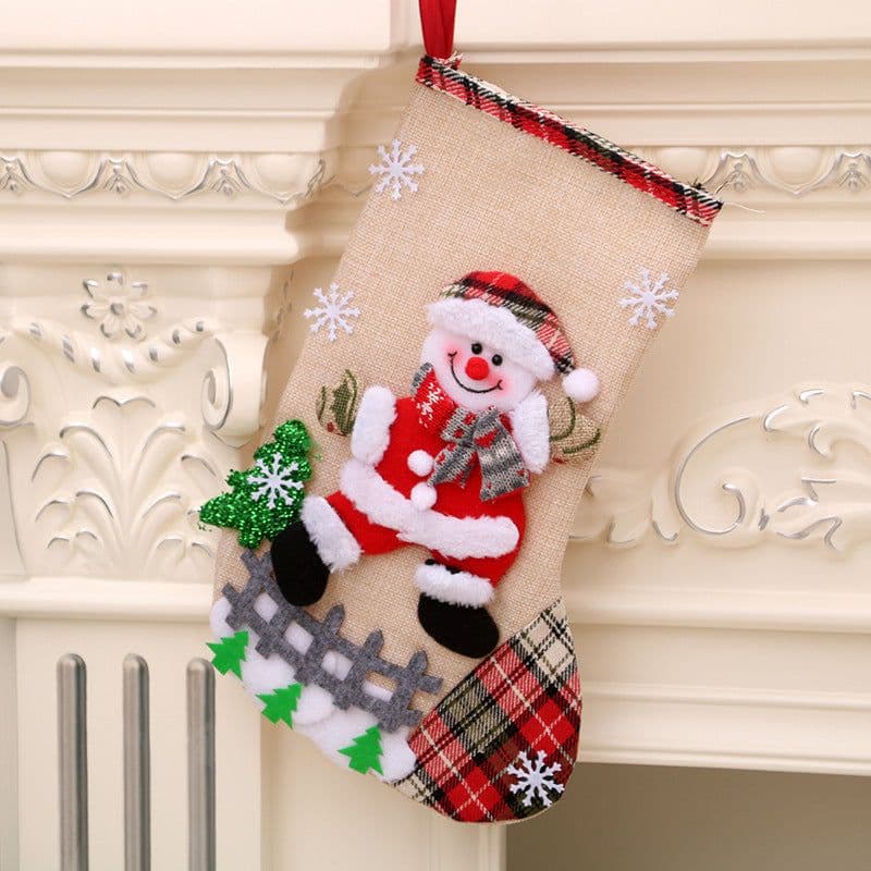 image-Medium Linen Socks Christmas Decorations Gift Bag