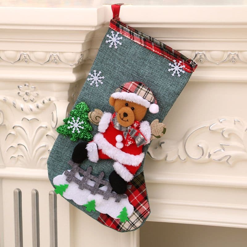 image-Medium Linen Socks Christmas Decorations Gift Bag