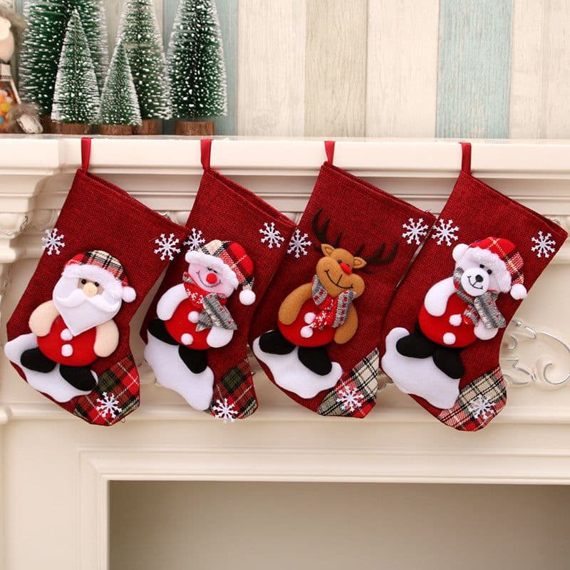image-Medium Linen Socks Christmas Decorations Gift Bag