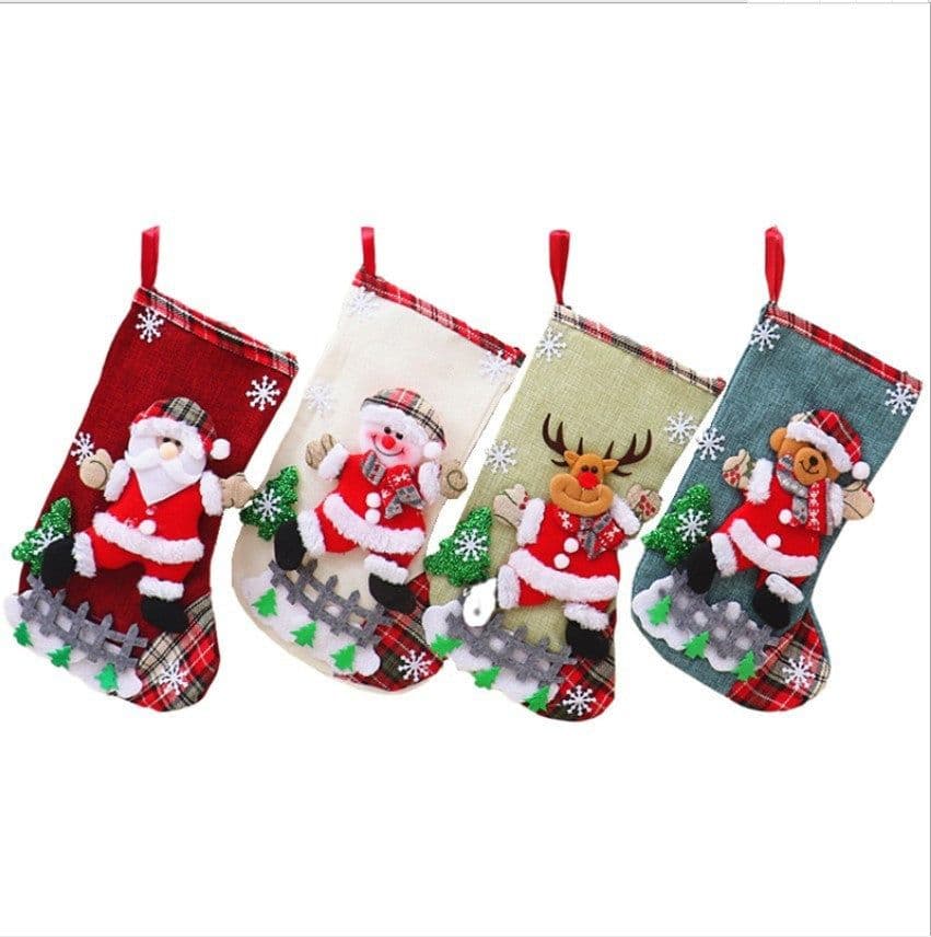 image-Medium Linen Socks Christmas Decorations Gift Bag