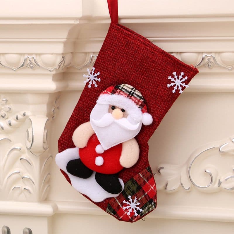 image-Medium Linen Socks Christmas Decorations Gift Bag