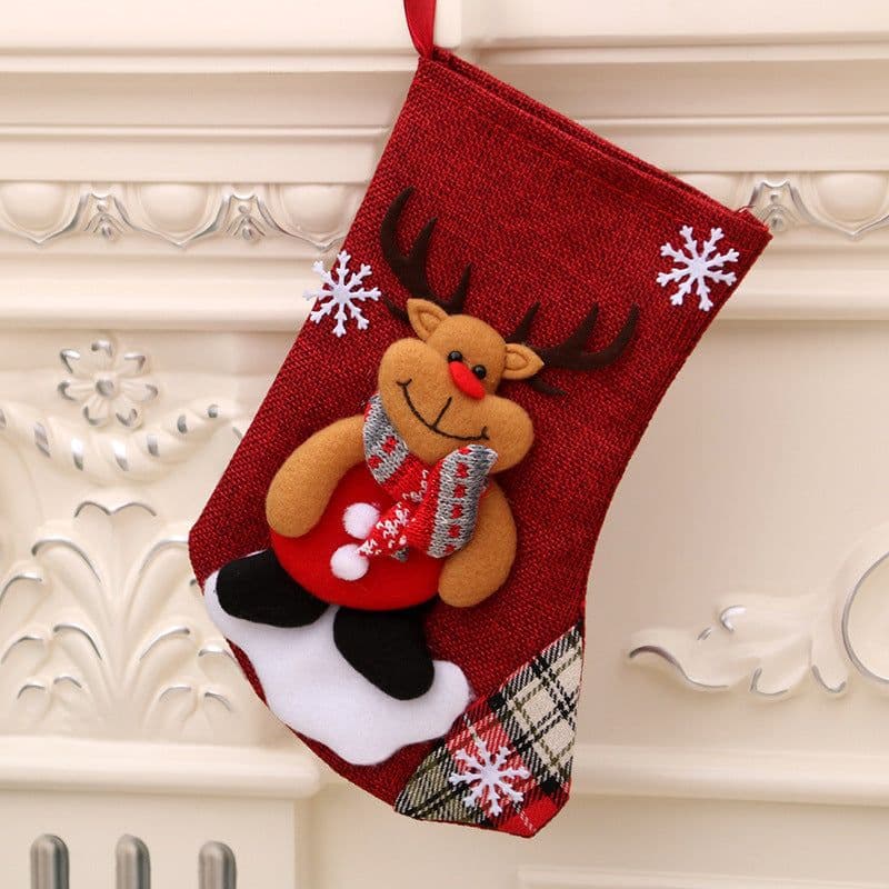 image-Medium Linen Socks Christmas Decorations Gift Bag