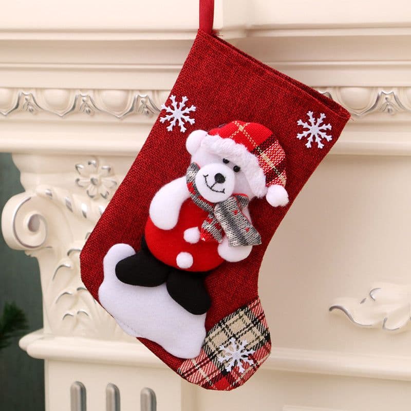 image-Medium Linen Socks Christmas Decorations Gift Bag