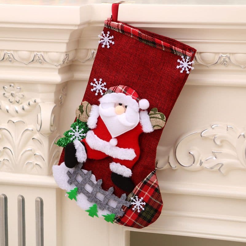 image-Medium Linen Socks Christmas Decorations Gift Bag