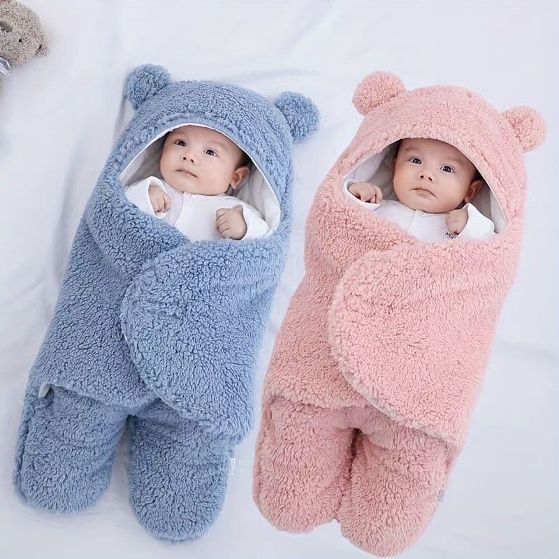 image-Winter Baby Sleeping Bag Bear Nap Printed Sleeping Bag, Suitable For Babies Aged 0-10 Months, Soft Nap Mat With Removable Pillow